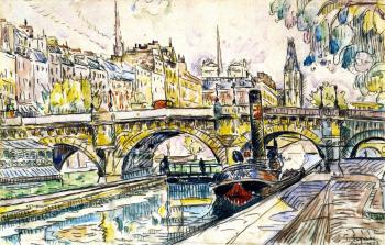 (image for) Handmade oil painting Copy paintings of famous artists Paul Signac's painting,Tugboat at the Pont Neuf